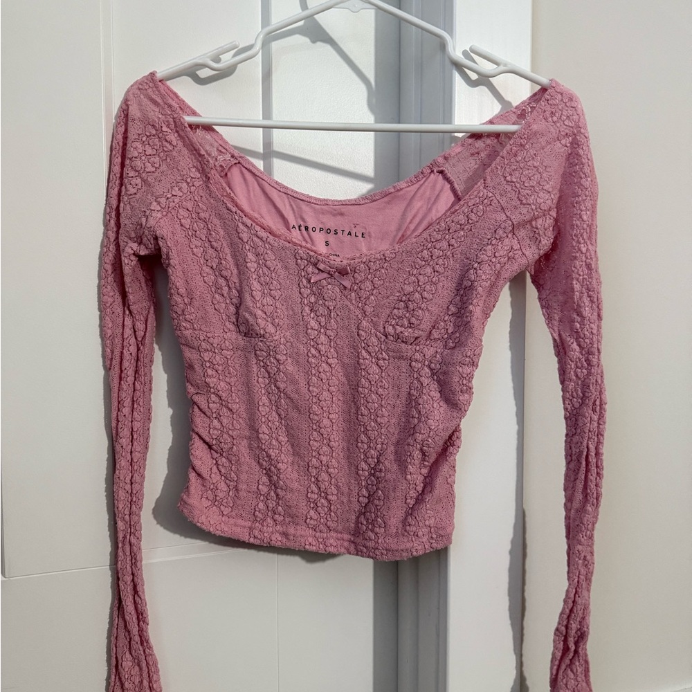 Aeropostale Pink Textured Long Sleeve Top